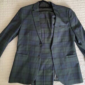 Two piece H&M suit with green and blue plad pattern